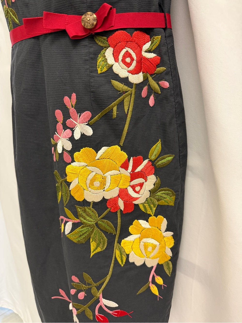 Moulinette Soeurs by Anthropologie Black Floral Rose Embroidery Sheath Dress 8 - Picture 3 of 11